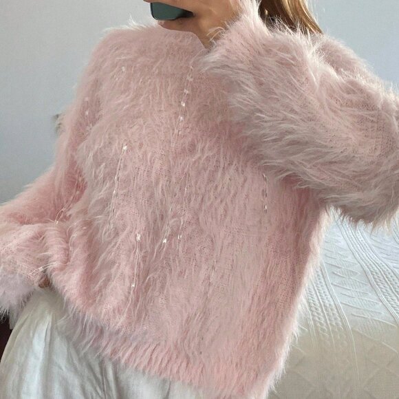 Pink Casual Women's Shiny Sweater - Picture 6 of 7